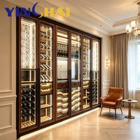 Armoire à vin en bois et acier inoxydable YINGHAI avec éclairage LED intégré, étagère de rangement pour vin pour la maison, le bar, la villa, l'hôtel