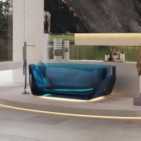 Baignoire carrée ergonomique translucide moderne de luxe en résine cristalline, couleur personnalisée, autoportante, pour hôtel et villa