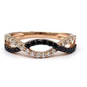 Simple Design 18k Solid White Gold Natural Black Diamond Infinity Twist Wedding Half Way Eternity Engagement Band Ring for Women - Product Image 3