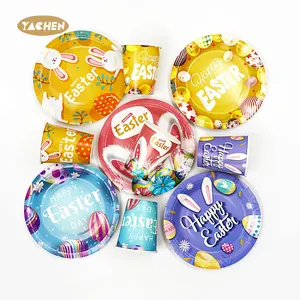 YACHEN New Arrival Easter Decoration Party Supplies Heavy Duty 7 9 inch Disposable Easter Paper Plates And Cups Set