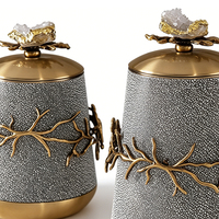Ensemble de pots de rangement de luxe en similicuir et fer, décorés de branches, pour la vanité, le comptoir, la chambre et la décoration intérieure