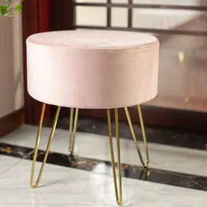 New KD Pink Velvet Ottoman Stool Gold Leg Dressing Table Stool