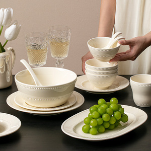 Assiette en porcelaine élégante pour steak, pâtes, <span class=keywords><strong>petit</strong></span>-déjeuner, dessert, vaisselle de table en céramique pour la maison <span class=keywords><strong>et</strong></span> l'hôtel, ensemble de bols blancs - Product Image 3