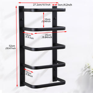 Portasciugamani Moderno da Parete Nero Opaco, Mensola <span class=keywords><strong>Porta</strong></span> <span class=keywords><strong>Asciugamani</strong></span> a 5 Livelli - Product Image 5