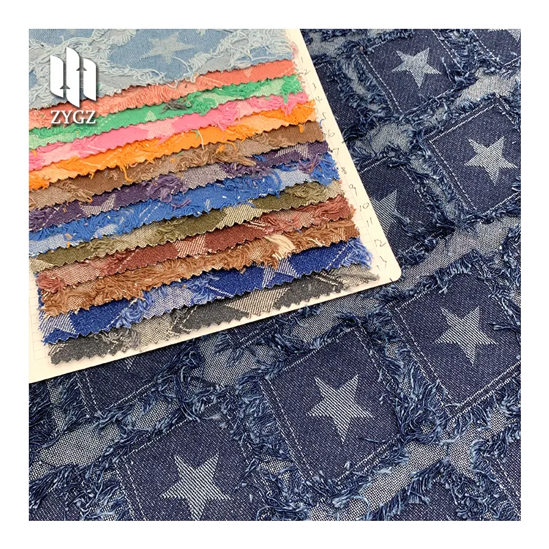 Popüler moda çok renkli yıldız desen yıkanmış Denim jakarlı kumaş ceketler kanepe bagaj için ayakkabı kumaşı baskılı Denim kumaş