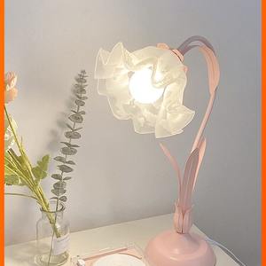 Trendy Romantic Girly Pastoral Floral LED <b>Bedside</b> Lamp Simple Modern Instagram Style Ambient Lighting Rental Rooms Durable - Product Image 5