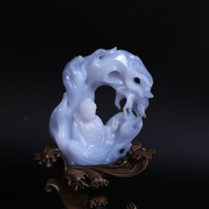 Œuvre d'art bouddhiste sculptée à la main en calcédoine bleue - Artisanat exquis - Product Image 2