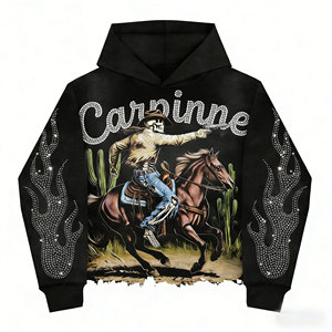 Sweat à capuche personnalisé avec strass, impression DTG, 100% coton, entièrement zippé, coupe courte, ourlet brut, impression sérigraphique, en molleton bouclette - Product Image 1