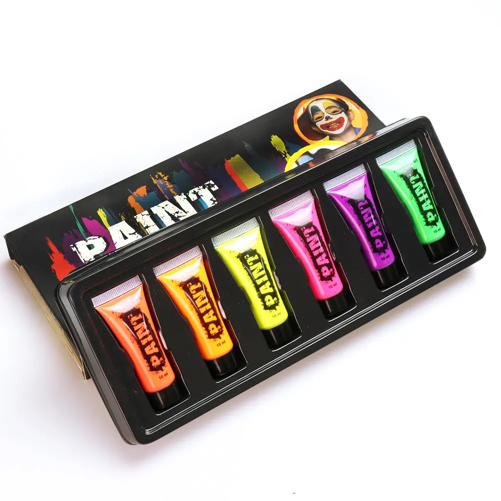 Fabrikant Wasbaar 15Ml Gezicht Niet-Giftige Levendige Kleuren Neon Uv Reactieve Gloed In De Donkere Bodypainting Buissets Op Basis Van Water