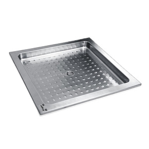 Stainless Steel Square <b>Shower</b> Tray With Center <b>Drain</b> Industrial Design Safe For Bathroom Floor Installation - Product Image 1