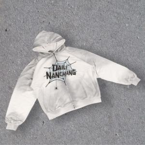 Sudadera con Capucha Extra Grande de Algodón 100% con Estampado de Serigrafía, Lavado Ácido de Doble Capa, Desgastada por el Sol, con Cierre de Cremallera, Estilo Vintage para Otoño - Product Image 2