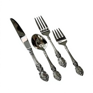 Traditional Style 4 Pcs Stainless Steel Cutlery Set Engrave Design Lightweight Dishwasher Safe Metal <b>Flatware</b> Sets Wholesale - Product Image 1