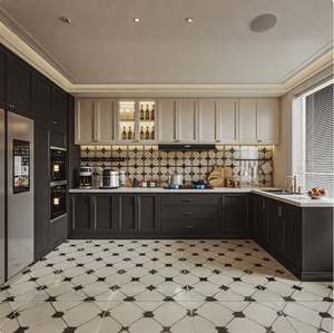 Muebles Modulares de Madera para Cocina, Puertas de Madera Maciza con Acabado en Laca y Cristal de PVC, Estilo Clásico Europeo Personalizado - Product Image 3