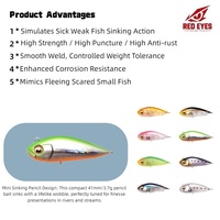 Vente en gros Mini Leurre Pencil coulant 41mm 3.7g, Leurre dur pour la pêche en rivière et en ruisseau, pour la pêche au chub pâle et au culter