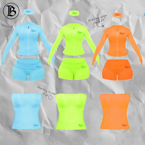 महिलाओं को दो टुकड़े योग सेट करें शॉर्ट्स स्पोर्ट्स जिम वर्कआउट फिटनेस के साथ कस्टम लोगो जैकेट सेट - Product Image 1