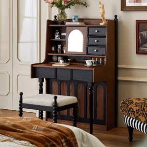 Vintage Style Piano Dressing <b>Table</b> With <b>Mirror</b> Solid Wood Bedroom Storage <b>Vanity</b> - Product Image 1