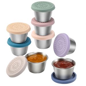Gobelet à sauce en acier inoxydable 304 de 70 ml avec couvercle à clip en silicone, étanche et compatible lave-vaisselle, portable pour une utilisation en cuisine extérieure - Product Image 1