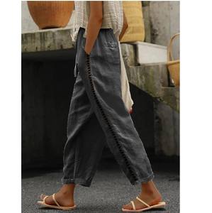 Vendita calda in pizzo ricamato pantaloni <span class=keywords><strong>donna</strong></span> <span class=keywords><strong>lino</strong></span> cotone misto traspirante comodi pantaloni larghi Casual alla caviglia - Product Image 4
