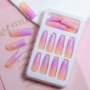 Uñas postizas de lujo de acrílico de alta calidad, estilo morado, 24 piezas, con punta francesa, para venta al por mayor, marca privada - Product Image 3