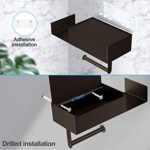 Portarotolo di Carta Igienica Autoadesivo in Acciaio Inox <span class=keywords><strong>con</strong></span> Dispenser per <span class=keywords><strong>Salviette</strong></span> Biodegradabili e Vano Portaoggetti - Product Image 6