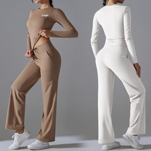 Women's 2 Piece Sets Fall Winter Yoga Workout Outfits Long Sleeve Wide Leg Tracksuits Casual Lounge Set Fitness Matching Sets