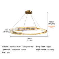 Lustre en cristal de luxe pour salon, lampe suspendue à LED à 3 couleurs changeantes