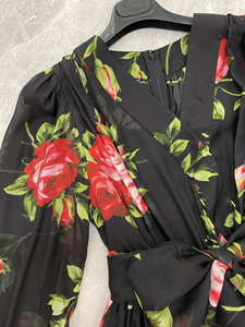 Luxury Women Rose Print Silk Chiffon Maxi Dress Two Piece Set Elegant Floral <b>Long</b> Dress With Silk <b>Slip</b> Dress - Product Image 6