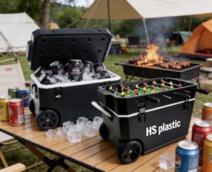 Nevera Portátil Compacta de Plástico de 60L Roja con Mini Futbolín para Fiestas Familiares en Interiores y Exteriores con Logo Promocional - Product Image 2
