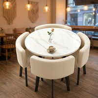 Ensemble de table ronde pour réception d'entreprise, marbre blanc + pieds de chaise noirs, vente flash