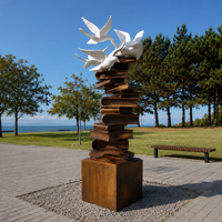 Sculpture Moderne en Acier Corten : Livres Empilés en Spirale, Livre Ouvert, Décoration Artistique pour Jardin, Parc, Université, Sculpture en Acier Corten