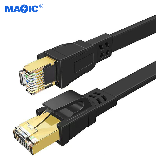 OEM Gold Plated Red Cat 8 Lan Cables Flat Cord Pure Copper Home Router Computer Network 40Gbps High Speed Cat 8 Ethernet Cable