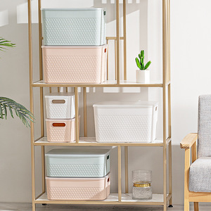 Desktop Organizer <b>Storage</b> <b>Box</b> With <b>Lid</b> Rectangle <b>Small</b> Cosmetic Office Snack Container Light Pink Grayish White Light Blue - Product Image 4