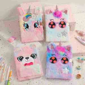 Cuaderno de Viaje Escolar para Niños y Niñas, Regalo de Cumpleaños, Diario Secreto de Peluche para Niñas con Candado y Llave - Product Image 5