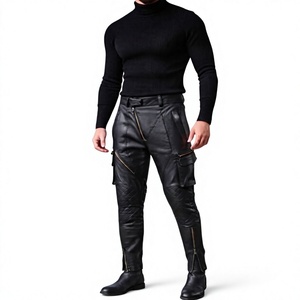 Custom Men's Black <b>Leather</b> Motorcycle <b>Pants</b> Full Zippered <b>Cargo</b> Style Winter Wear Waterproof Windproof Anti UV Adults Custom - Product Image 1