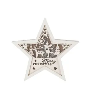 Деревянная Рождественская звезда в форме рождественской звезды светодиодное освещение украшение стола с танцующим оленем для праздничного подарка из фанеры
