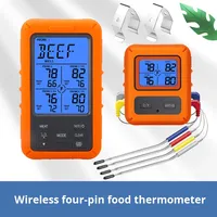 Termometer Makanan Digital Nirkabel Empat-Pin Tahan Air untuk Dapur Rumah Tangga, Indikator Suhu Daging