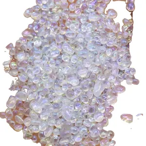 4mm Irregular Glass No Hole Beads Iridescent AB Clear Pebbles Small Glass Stones Smooth Glass 500g