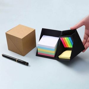 Custom PET <b>Sticky</b> <b>Notes</b> Cube Set with Rotating Foldable Dispenser and Pen Holder Promotional Desk Organizer with Logo - Product Image 2