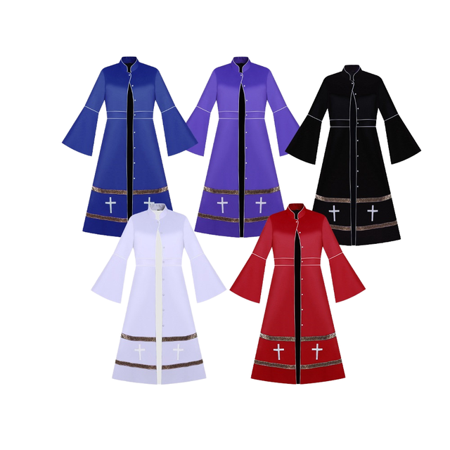 New Womens Halloween Echo Clergy Minister Cosplay TV Movie Pulpit Liturgical Vestments Church Pastor Robes Costume Buttons