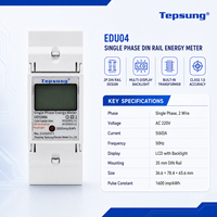 Tepsung EDU04 Meter Energi Digital Satu Fasa Dua Kawat 60A Kelas 1.0 LCD Backlight Abu-abu 50/60Hz Bersertifikasi CE ISO9001 Garansi 24 Bulan