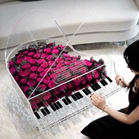 Luxueuze acryl piano bewaardoos met roos ornament voor de eerste akkoord-eternity flower gift Valentijnsdag Kerstmis housewarming