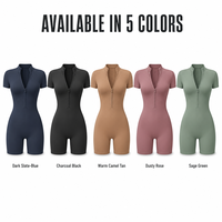 Nouvelle combinaison de sport pour femme 2026 à manches courtes, combishort zippé, short intégré, body sexy pour femme