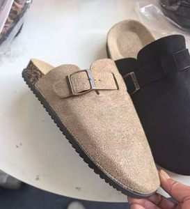 Suede Buckle Strap Mules Cork Lined Round Toe Closed Back Slides Casual Sandals In-stock shoes ready to ship Bulk order $1.42 - Product Image 2