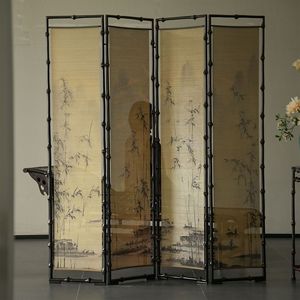 Classical Bamboo Crane Design Folding <b>Screen</b> Embroidered Silk Panel Room Divider Chinese Style <b>Partition</b> For Tea Room - Product Image 2