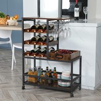 Suoernuo Plateau en bois amovible Cuisine mobile industrielle Chariot à vin de service Cuisine mobile Casier à vin avec roues