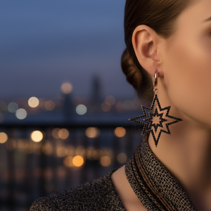 <b>Black</b> CZ North Star Design Fine Jewellery Turkish Wholesale 925 Sterling Silver Jewelry <b>Dangle</b> <b>Earrings</b> - Product Image 3