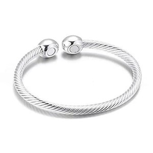 Rose Gold Open Magnetic Bangle Stainless Steel Threaded Elastic <b>Bracelet</b> Unisex Jewelry Gift - Product Image 3
