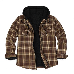 Men's Plaid <b>Sherpa</b> <b>Lined</b> <b>Hoodie</b> Zip Up Flannel Jacket Regular Fit Winter Outerwear Custom Logo - Product Image 4