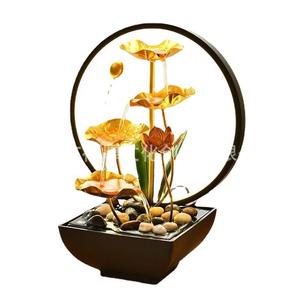 Fontaine d'eau de bureau Iron Lotus avec rétroéclairage, forme ronde, décoration de bureau, cadeau pour la bonne fortune - Product Image 5