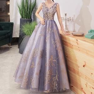 LY-PD0093晚礼服女士礼服蕾丝舞会裙性感v领a线优雅无袖 - Product Image 4